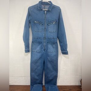 Free People Denim Jumpsuit Coveralls Womens Small Blue Zip Front Utility
